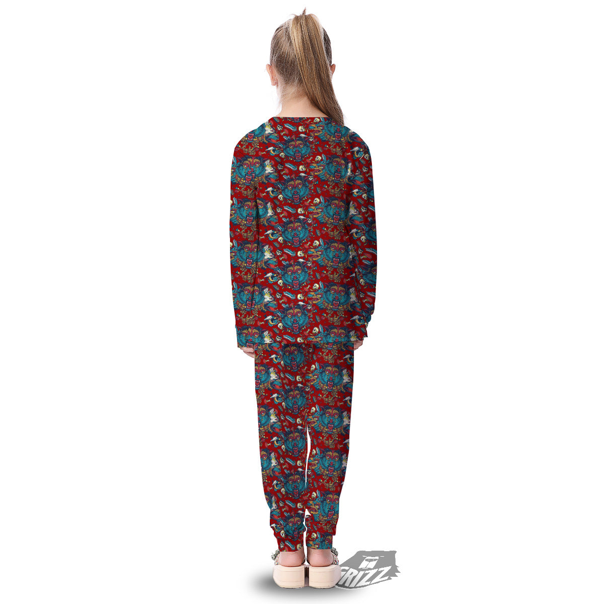 Abstract Wolf Fairy Tale Tattoo Print Pattern Kid's Pajamas-grizzshop