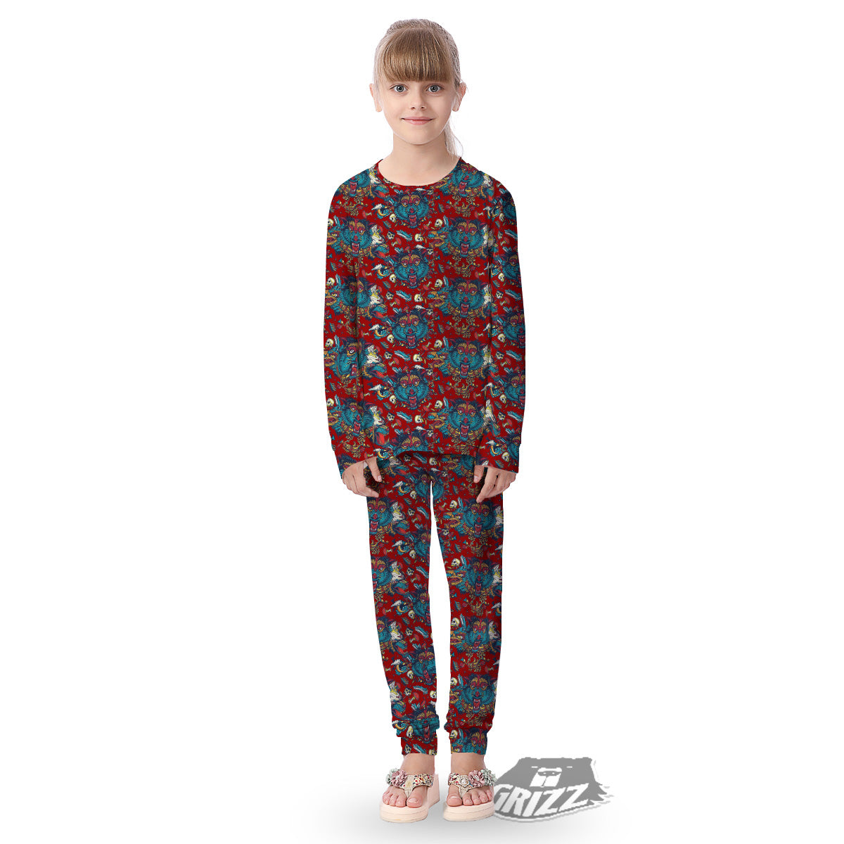 Abstract Wolf Fairy Tale Tattoo Print Pattern Kid's Pajamas-grizzshop