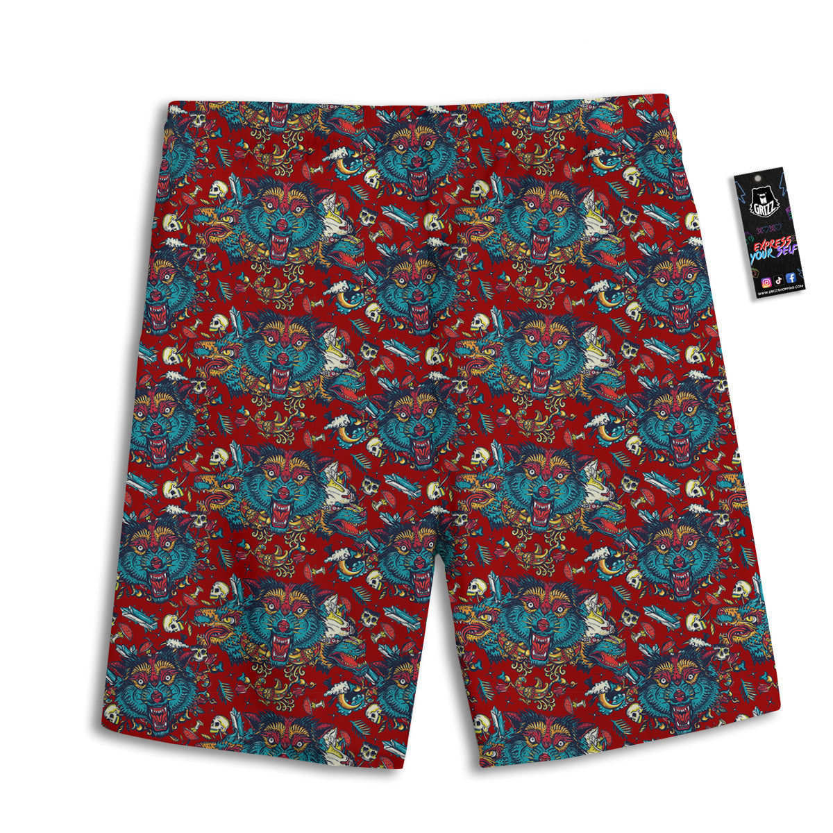 Abstract Wolf Fairy Tale Tattoo Print Pattern Men's Athletic Shorts
