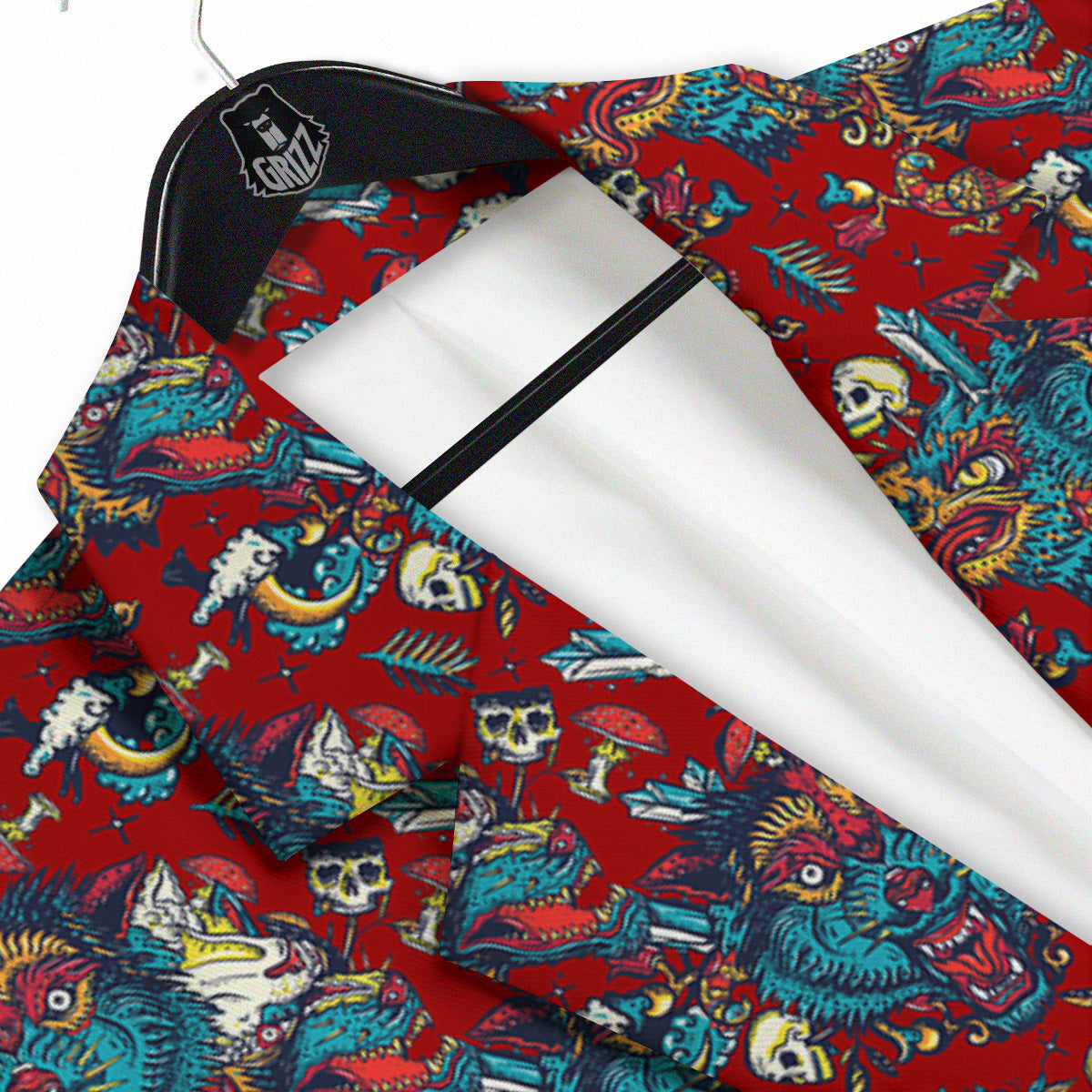 Abstract Wolf Fairy Tale Tattoo Print Pattern Men's Sport Coat-grizzshop