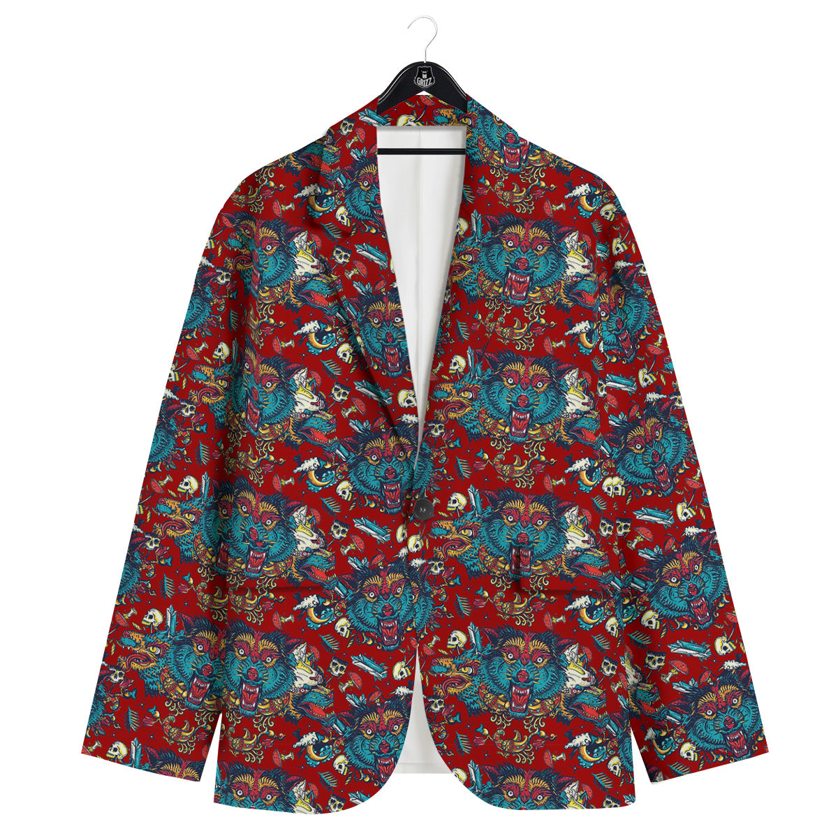 Abstract Wolf Fairy Tale Tattoo Print Pattern Men's Sport Coat-grizzshop
