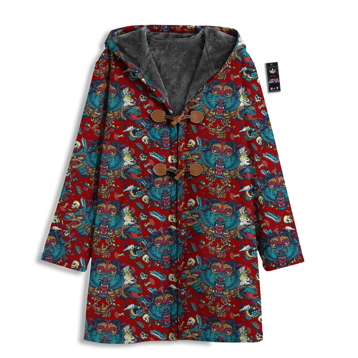 Abstract Wolf Fairy Tale Tattoo Print Pattern Men's Windbreaker Jacket-grizzshop