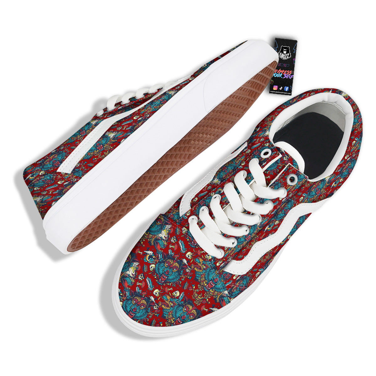 Abstract Wolf Fairy Tale Tattoo Print Pattern Skate Shoes-grizzshop