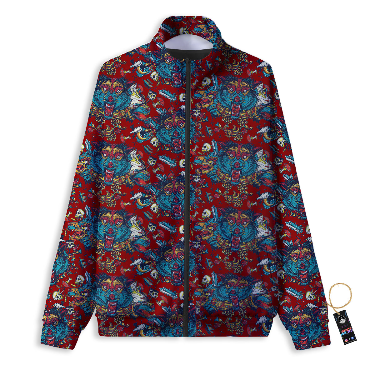 Abstract Wolf Fairy Tale Tattoo Print Pattern Track Jacket-grizzshop