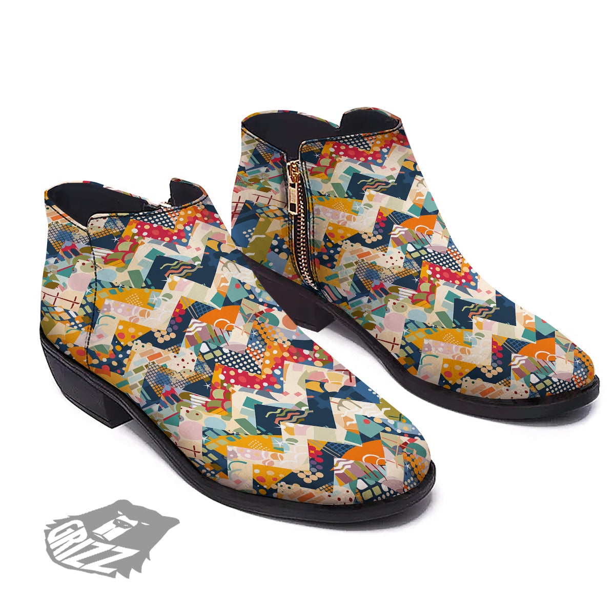 Abstract Zigzag Colorful Graffiti Style Print Pattern Ankle Boots-grizzshop