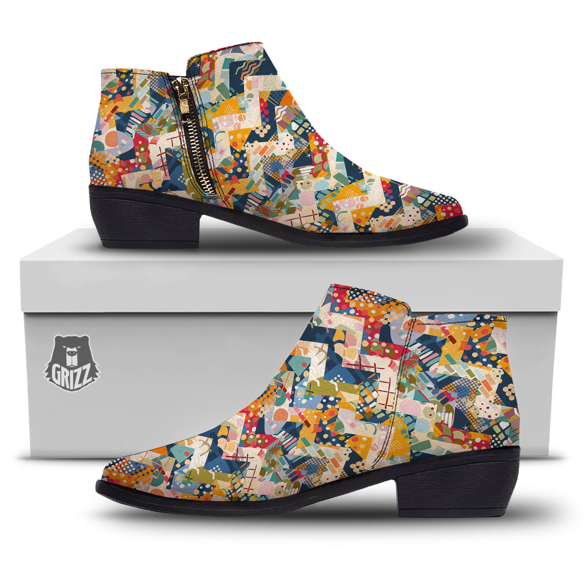 Abstract Zigzag Colorful Graffiti Style Print Pattern Ankle Boots-grizzshop