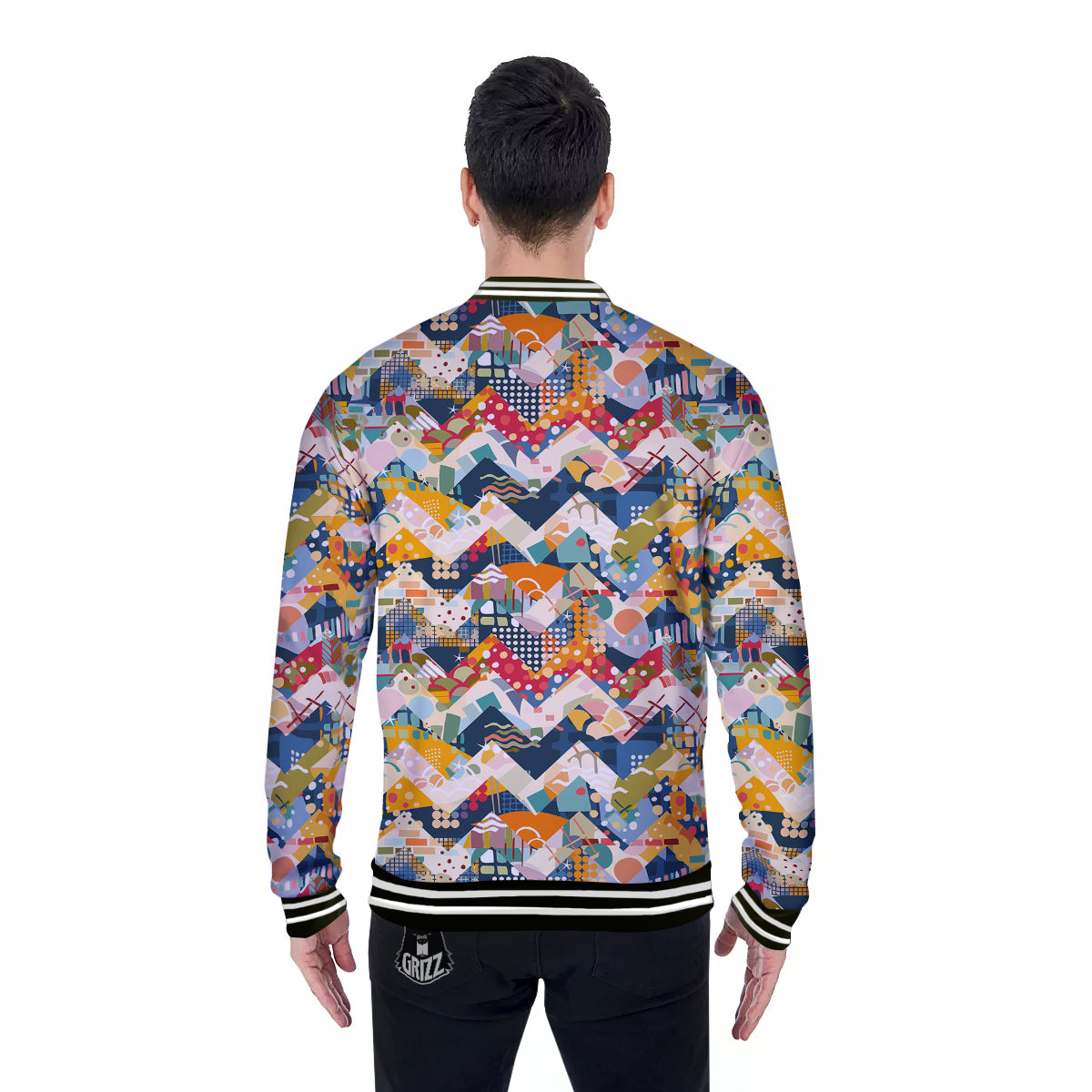 Abstract Zigzag Colorful Graffiti Style Print Pattern Baseball Jacket-grizzshop