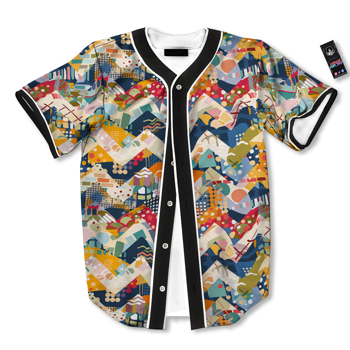 Abstract Zigzag Colorful Graffiti Style Print Pattern Baseball Jersey-grizzshop