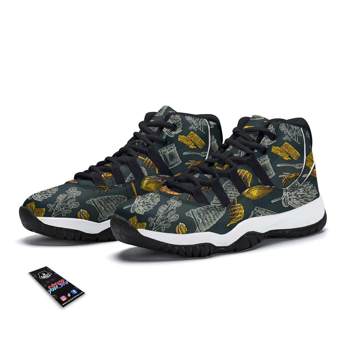 Abstract Zigzag Colorful Graffiti Style Print Pattern Black Bball Shoes-grizzshop