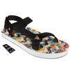 Abstract Zigzag Colorful Graffiti Style Print Pattern Black Open Toe Sandals-grizzshop