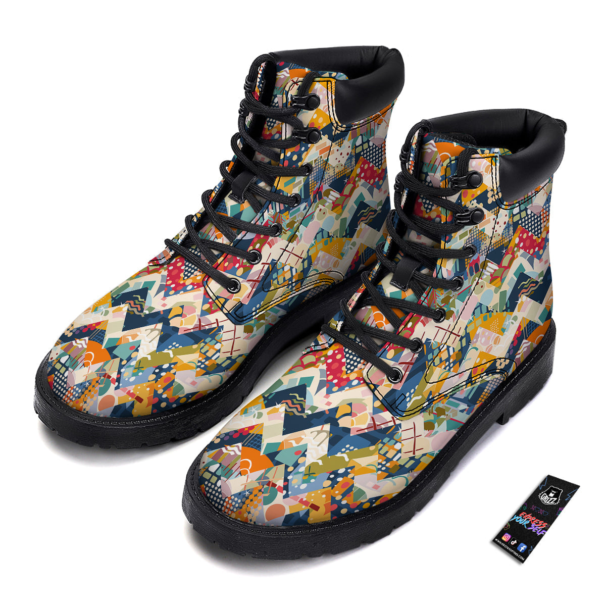 Abstract Zigzag Colorful Graffiti Style Print Pattern Boots-grizzshop