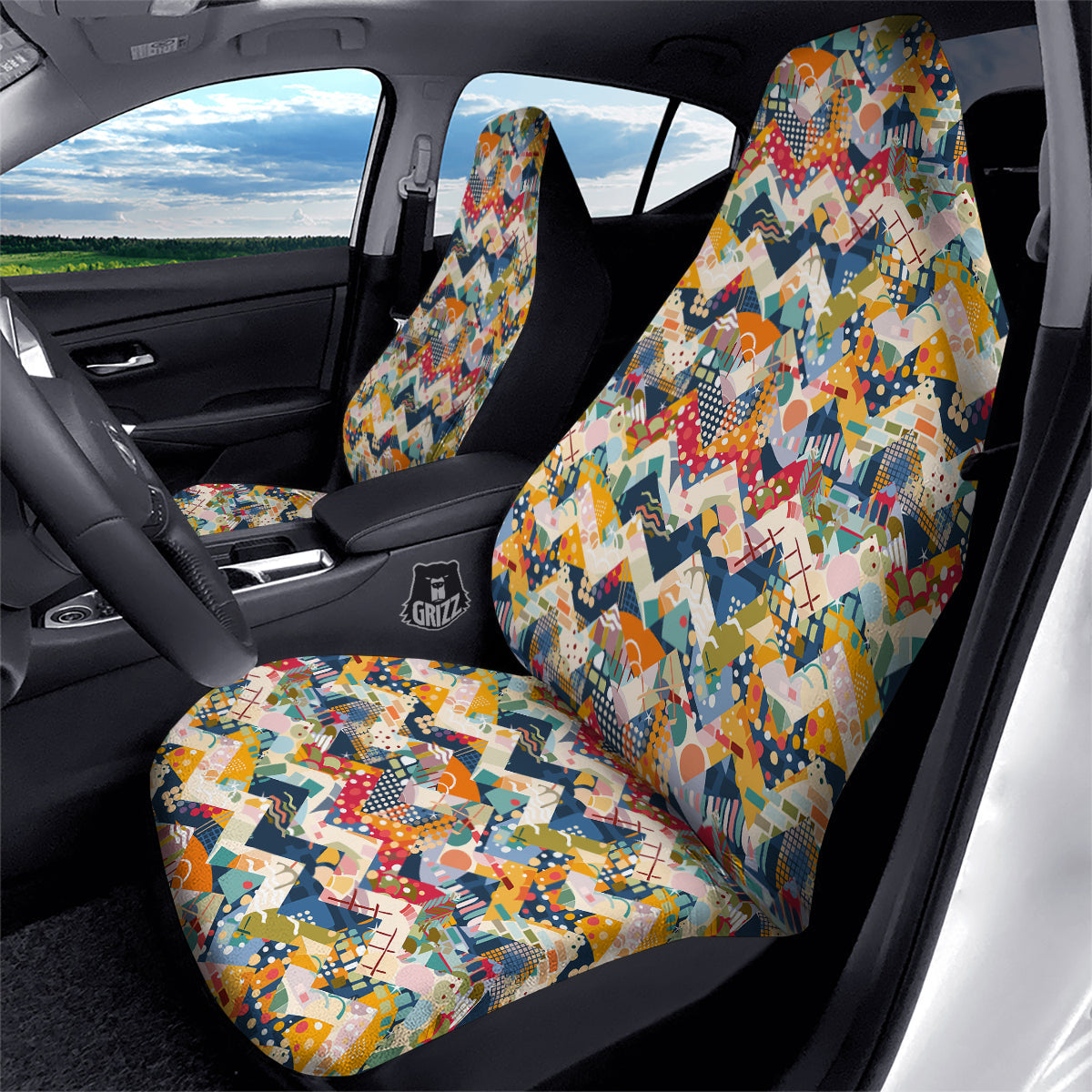 Abstract Zigzag Colorful Graffiti Style Print Pattern Car Seat Covers-grizzshop