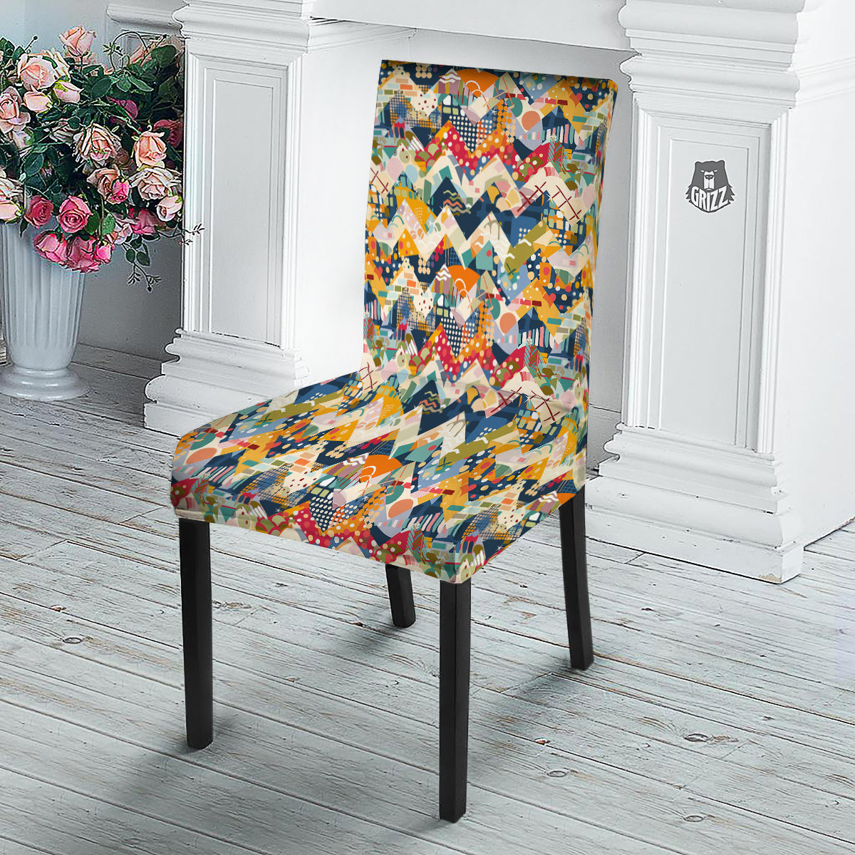 Abstract Zigzag Colorful Graffiti Style Print Pattern Dining Chair Slipcover-grizzshop