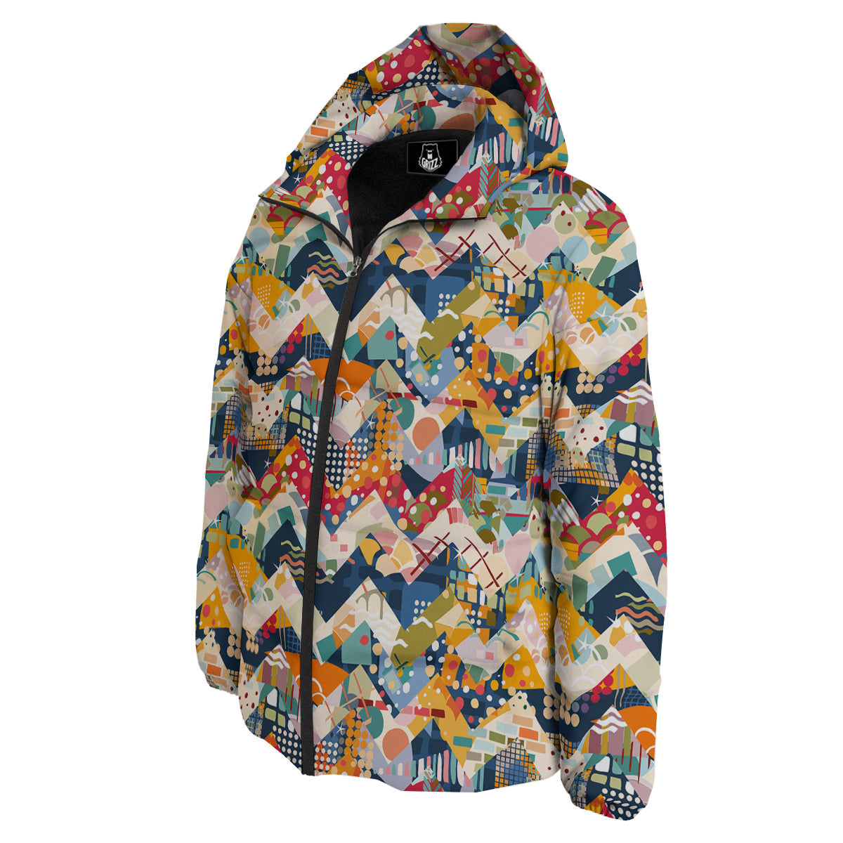 Abstract Zigzag Colorful Graffiti Style Print Pattern Down Jacket-grizzshop