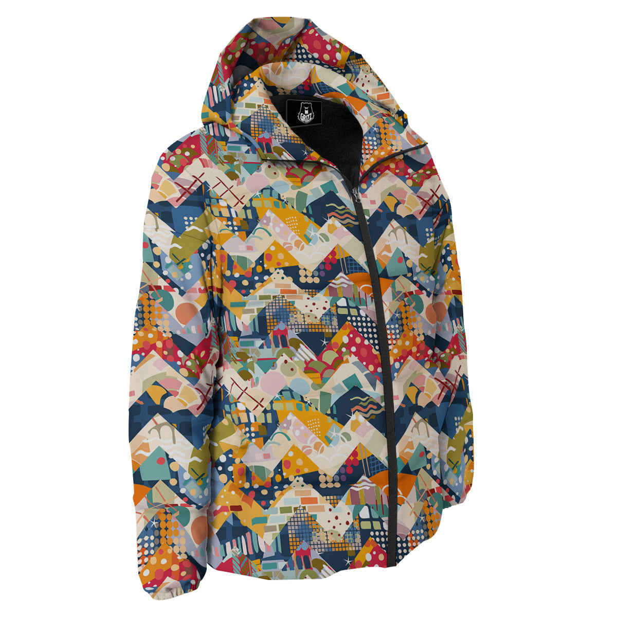 Abstract Zigzag Colorful Graffiti Style Print Pattern Down Jacket-grizzshop