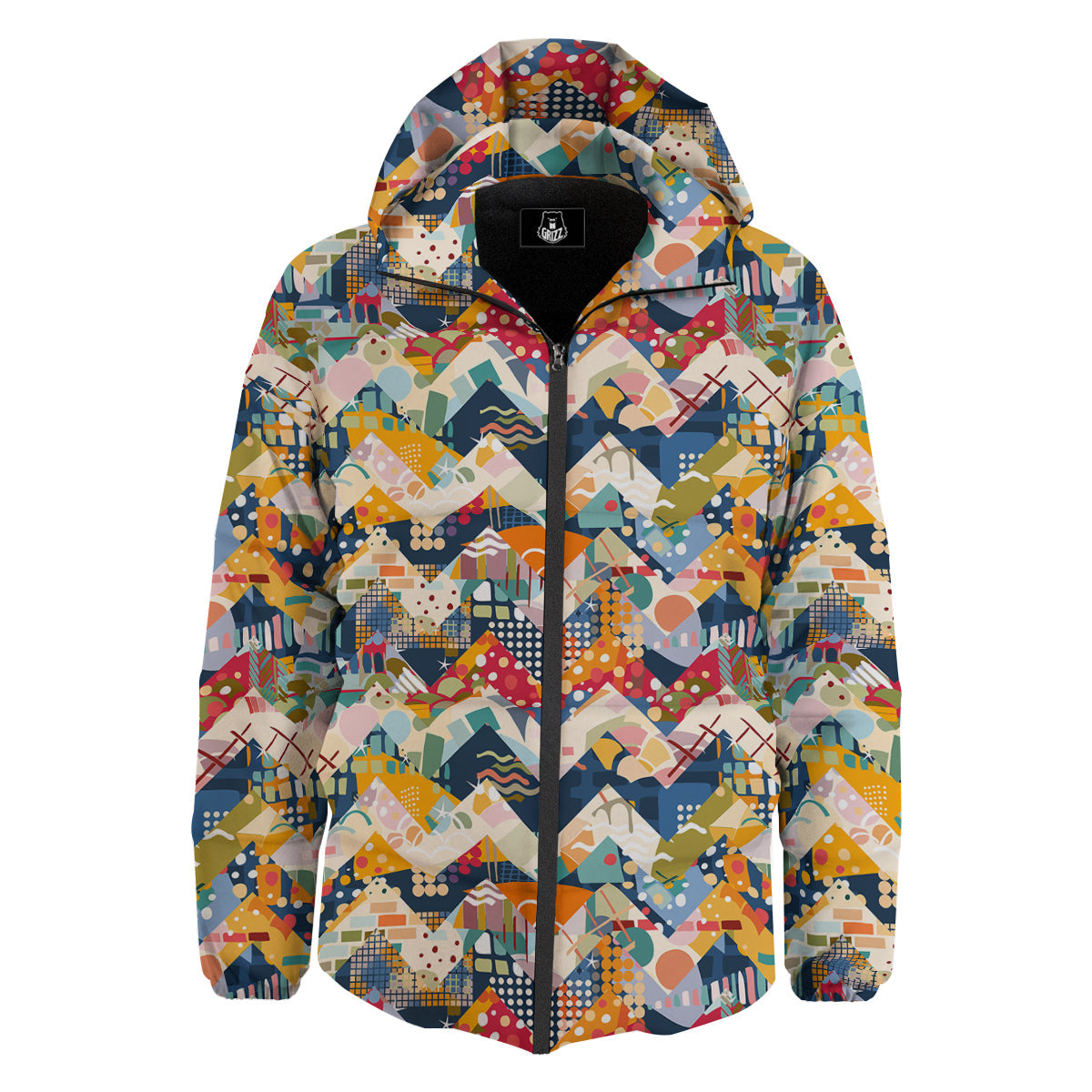 Abstract Zigzag Colorful Graffiti Style Print Pattern Down Jacket-grizzshop