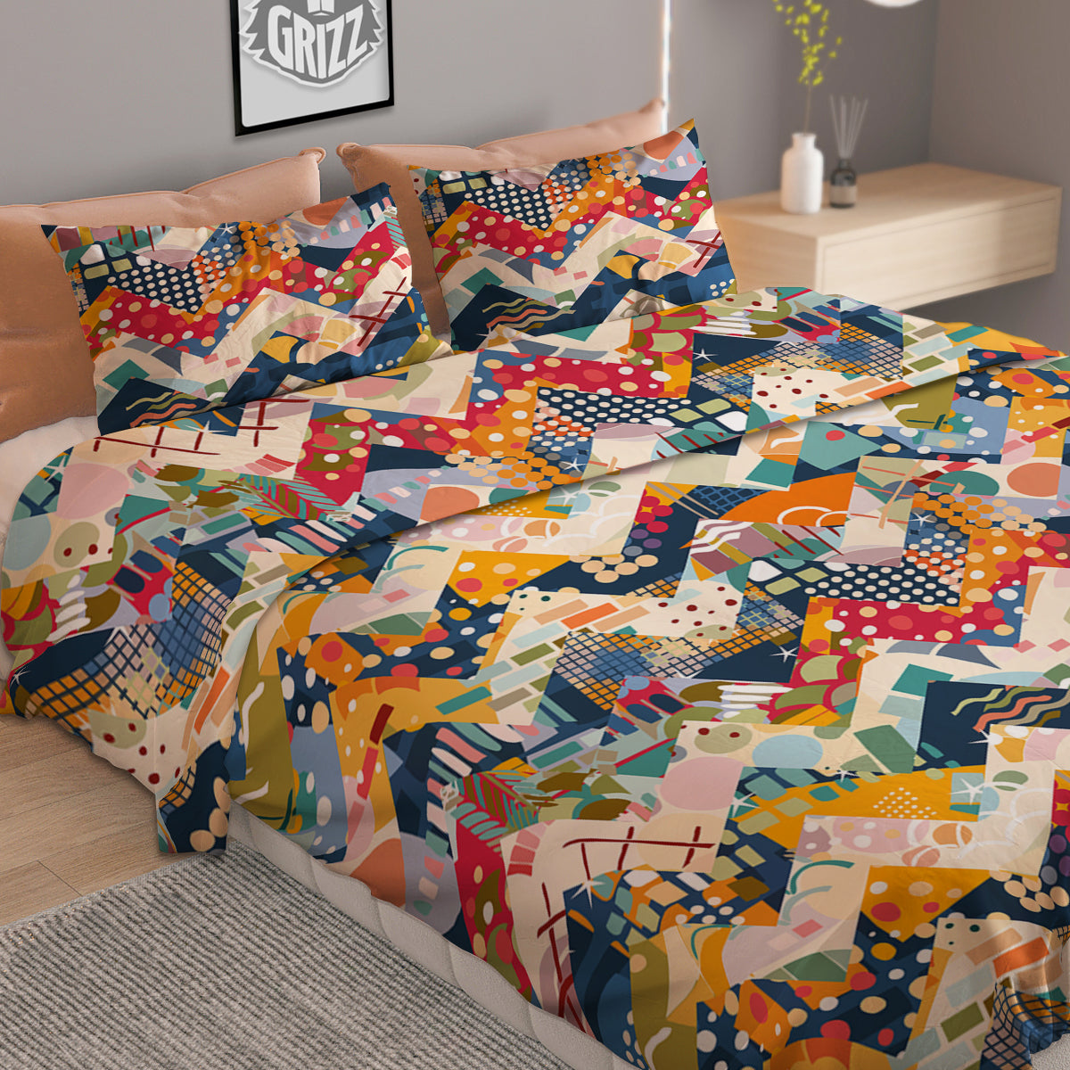 Abstract Zigzag Colorful Graffiti Style Print Pattern Duvet Cover Bedding Set