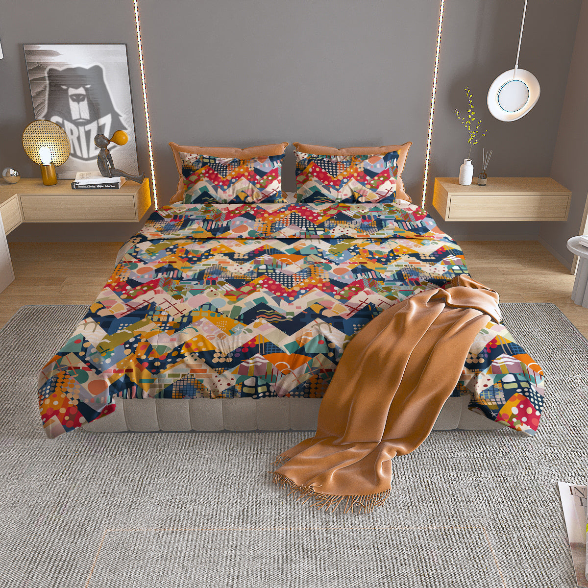 Abstract Zigzag Colorful Graffiti Style Print Pattern Duvet Cover Bedding Set