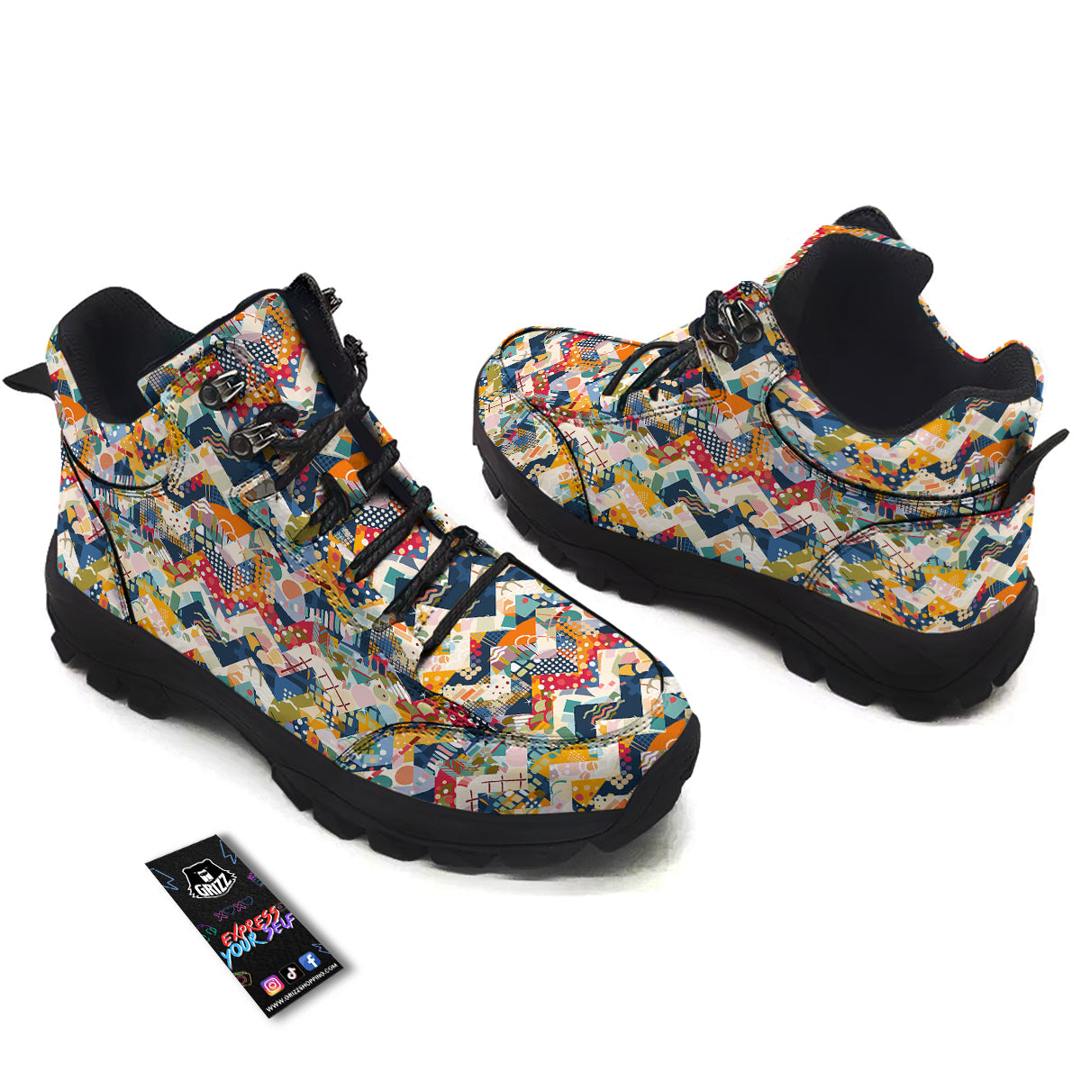 Abstract Zigzag Colorful Graffiti Style Print Pattern Hiking Shoes-grizzshop