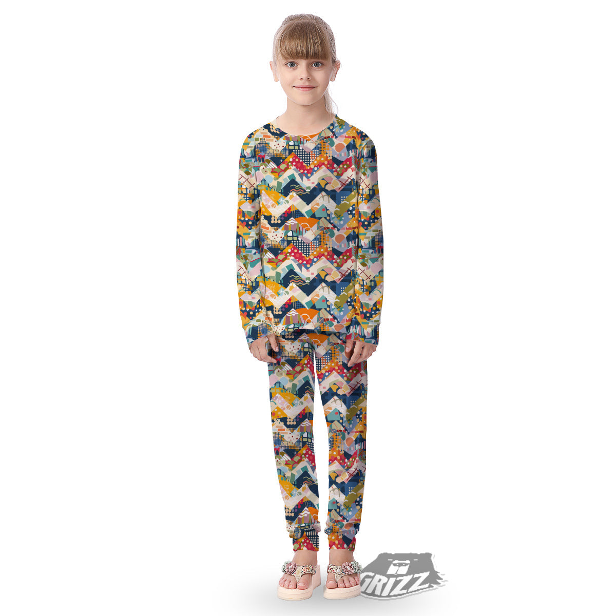 Abstract Zigzag Colorful Graffiti Style Print Pattern Kid's Pajamas-grizzshop