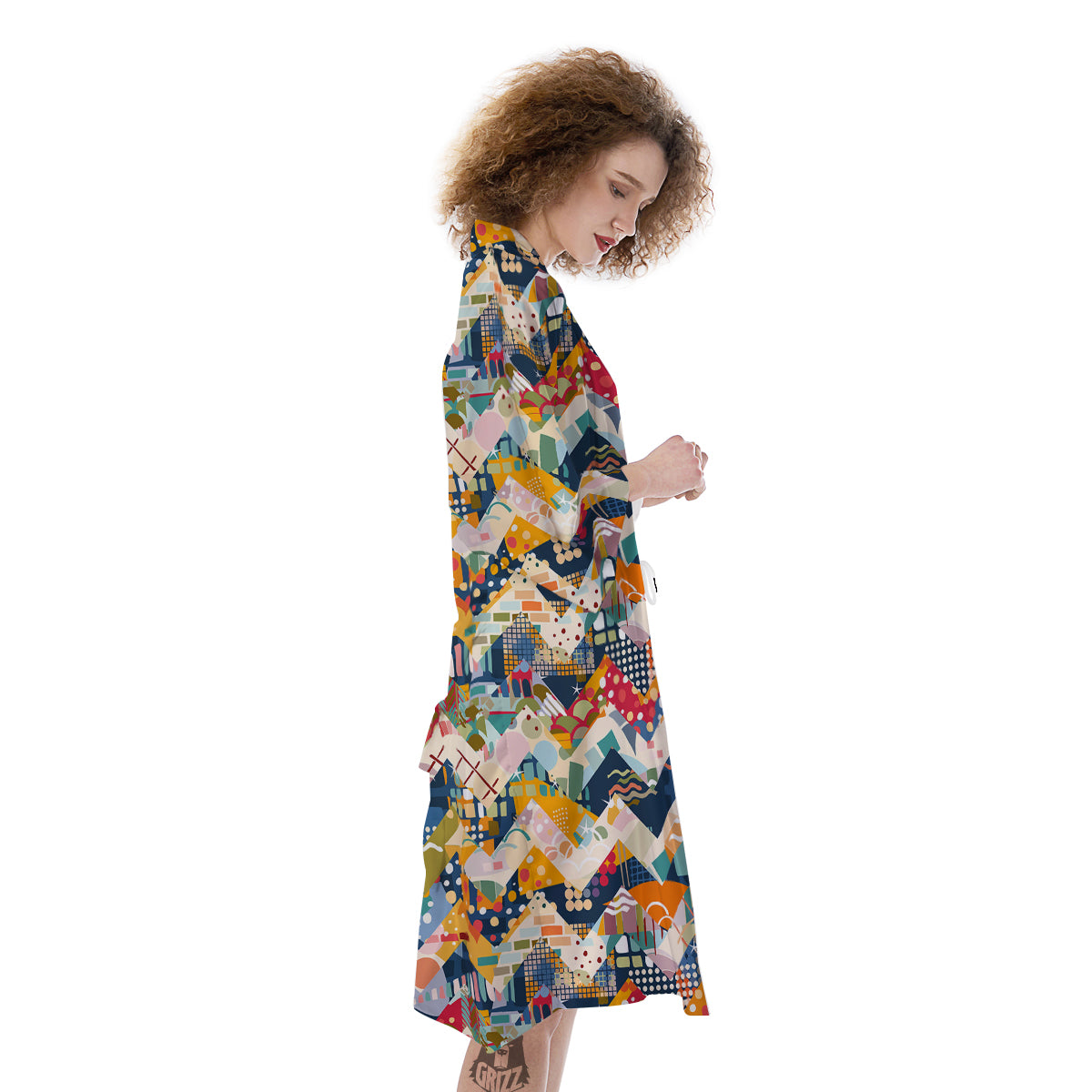 Abstract Zigzag Colorful Graffiti Style Print Pattern Kimono-grizzshop