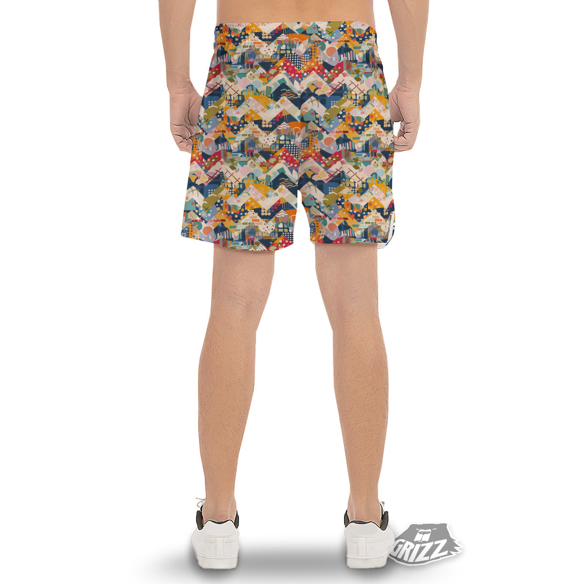 Abstract Zigzag Colorful Graffiti Style Print Pattern Men's Gym Shorts-grizzshop