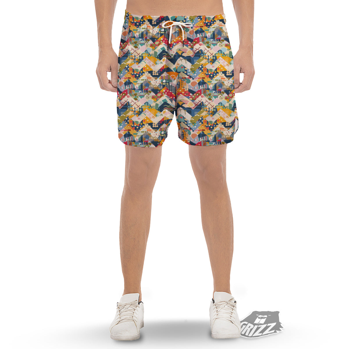 Abstract Zigzag Colorful Graffiti Style Print Pattern Men's Gym Shorts-grizzshop