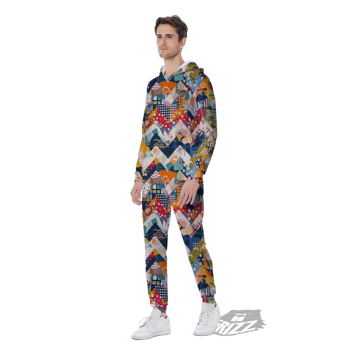 Abstract Zigzag Colorful Graffiti Style Print Pattern Men's Jumpsuit-grizzshop