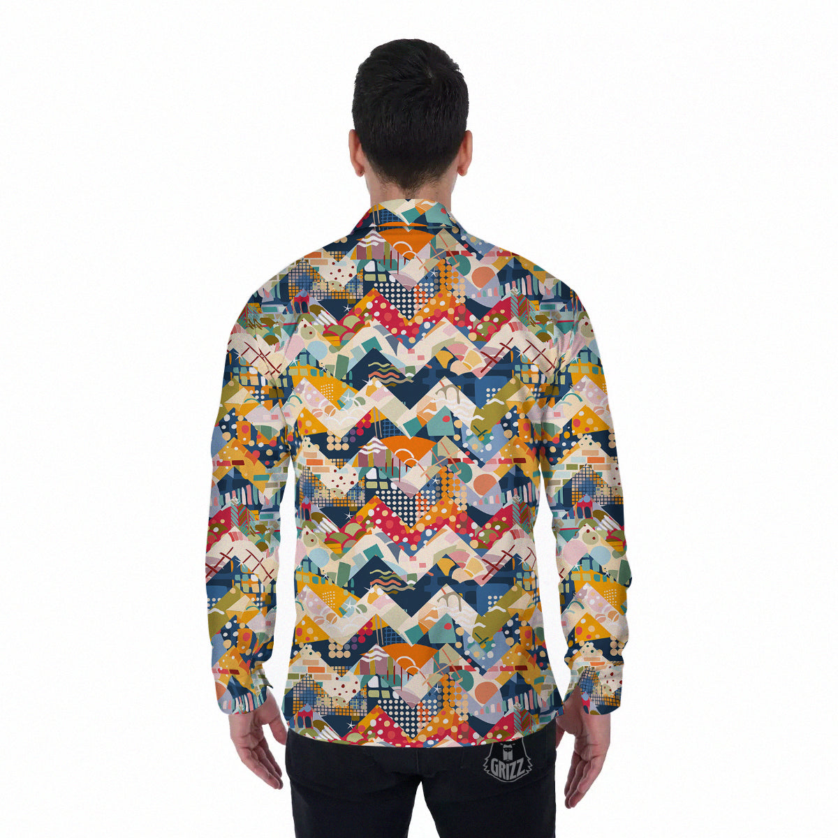 Abstract Zigzag Colorful Graffiti Style Print Pattern Men's Long Sleeve Shirts-grizzshop