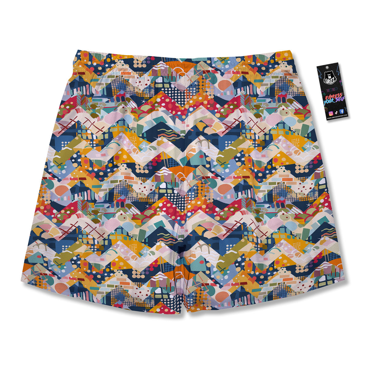 Abstract Zigzag Colorful Graffiti Style Print Pattern Men's Running Shorts-grizzshop