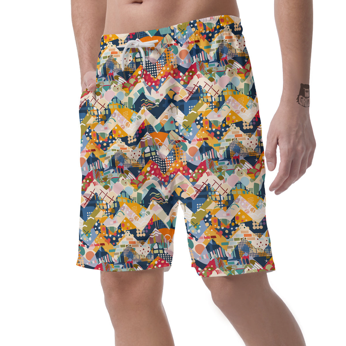 Abstract Zigzag Colorful Graffiti Style Print Pattern Men's Shorts-grizzshop