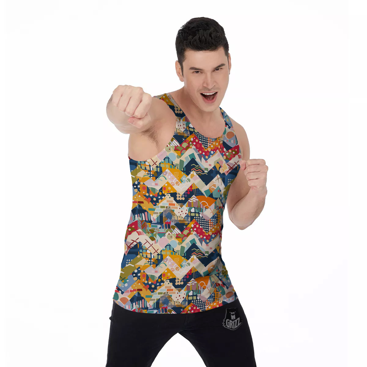 Abstract Zigzag Colorful Graffiti Style Print Pattern Men's Tank Top-grizzshop