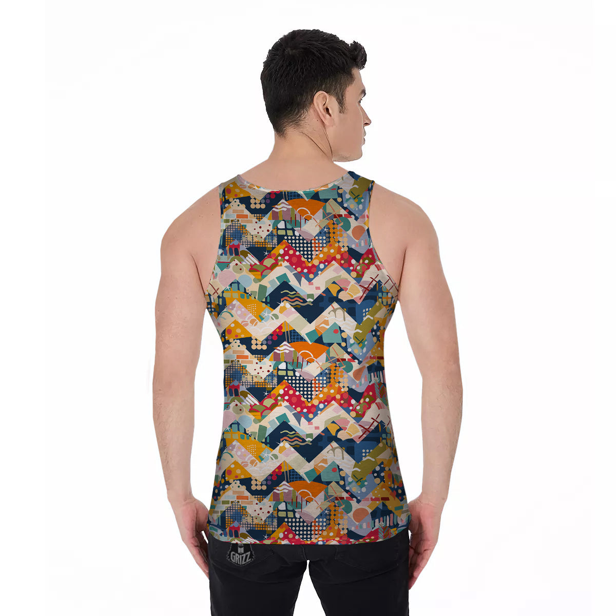 Abstract Zigzag Colorful Graffiti Style Print Pattern Men's Tank Top-grizzshop