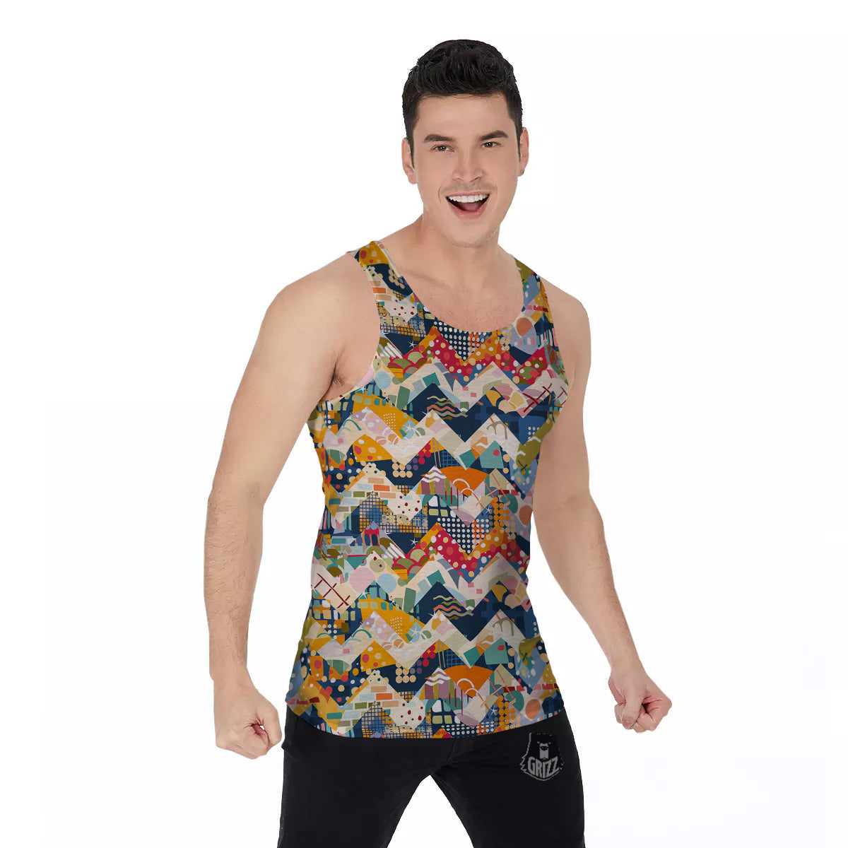 Abstract Zigzag Colorful Graffiti Style Print Pattern Men's Tank Top-grizzshop