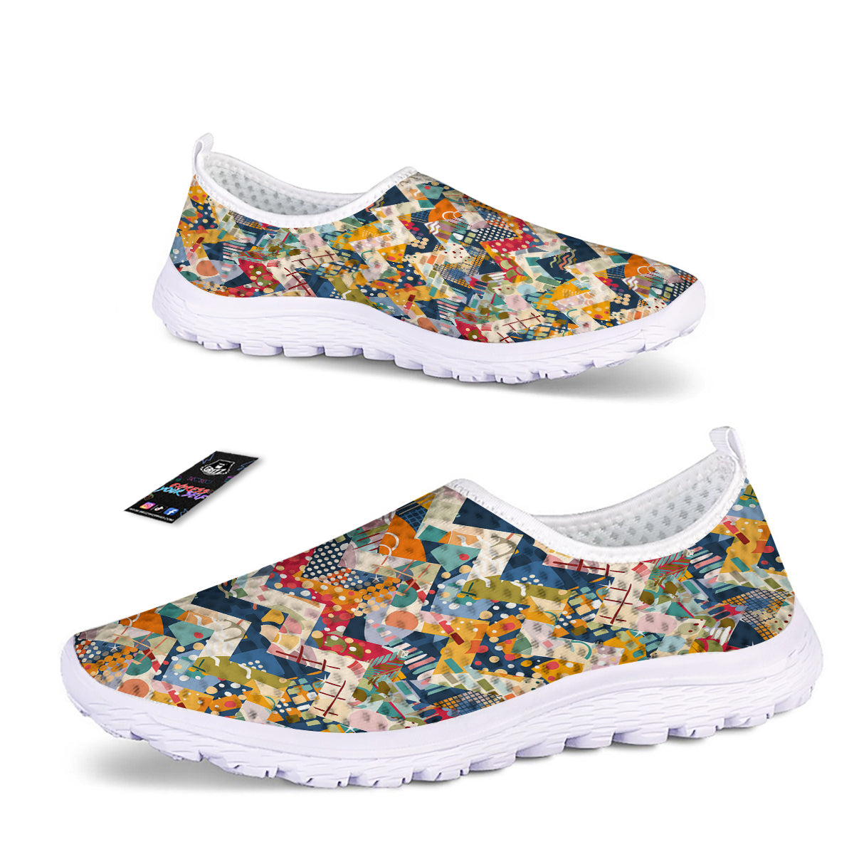 Abstract Zigzag Colorful Graffiti Style Print Pattern Nurse Shoes-grizzshop