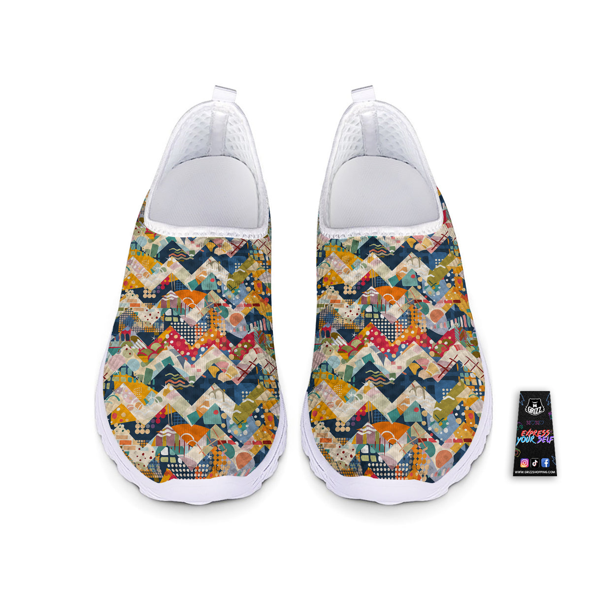 Abstract Zigzag Colorful Graffiti Style Print Pattern Nurse Shoes-grizzshop