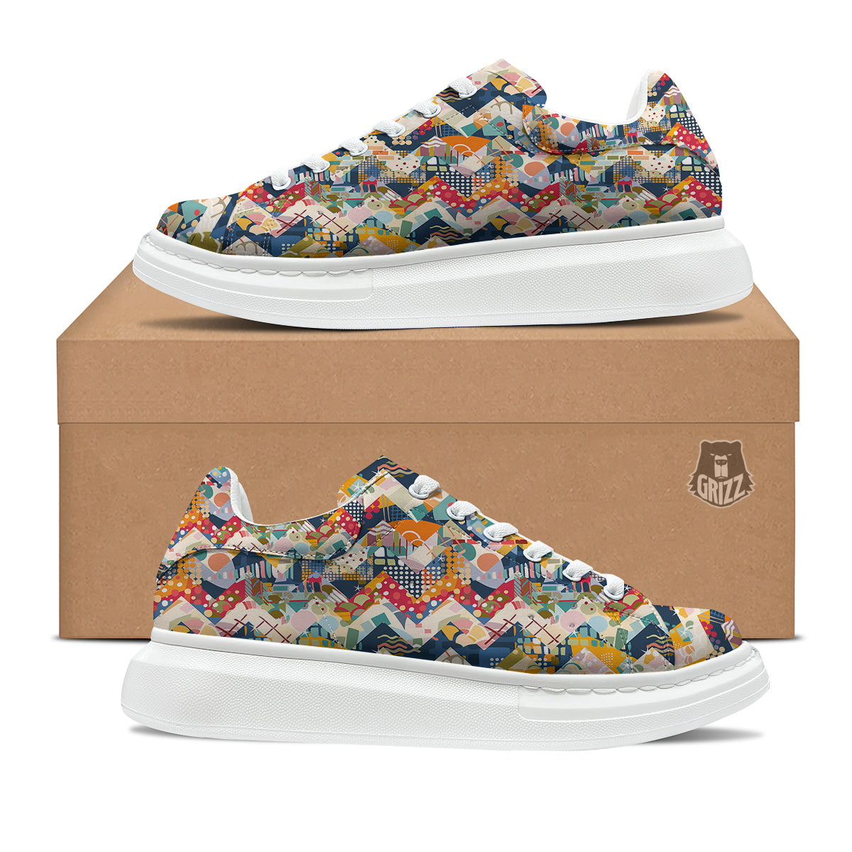 Abstract Zigzag Colorful Graffiti Style Print Pattern Platform Shoes-grizzshop