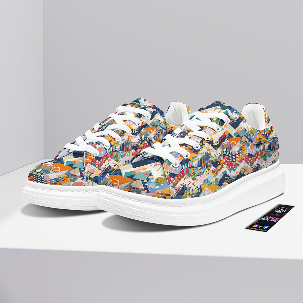 Abstract Zigzag Colorful Graffiti Style Print Pattern Platform Shoes-grizzshop