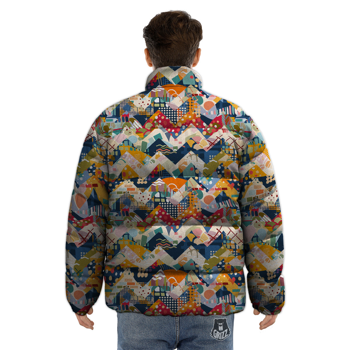 Abstract Zigzag Colorful Graffiti Style Print Pattern Puffer Jacket-grizzshop