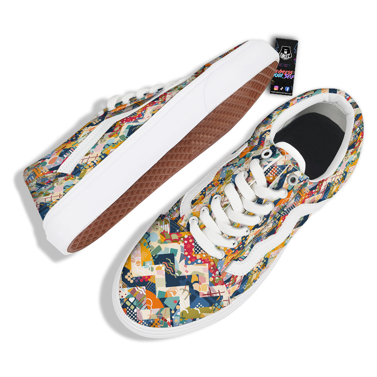 Abstract Zigzag Colorful Graffiti Style Print Pattern Skate Shoes-grizzshop