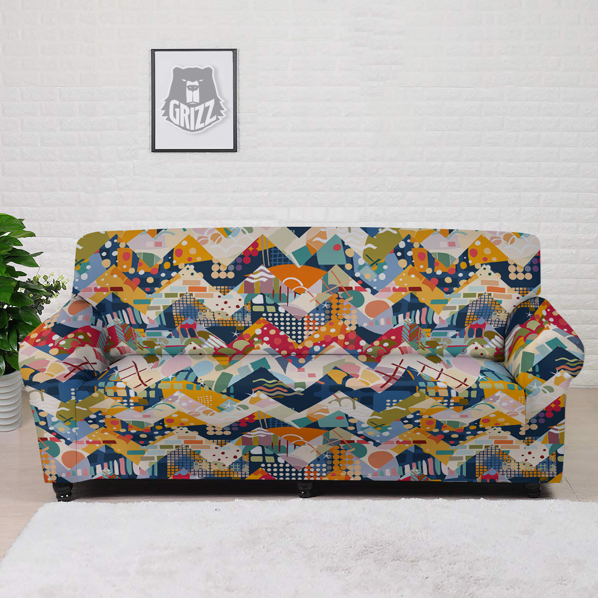 Abstract Zigzag Colorful Graffiti Style Print Pattern Sofa Cover-grizzshop