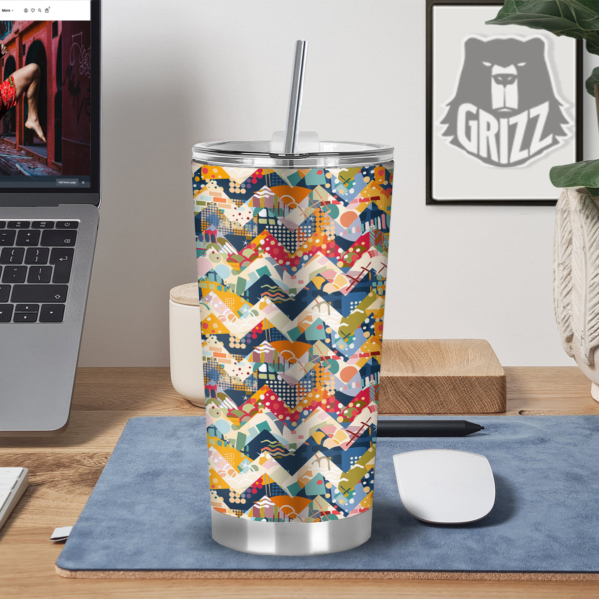 Abstract Zigzag Colorful Graffiti Style Print Pattern Tumbler-grizzshop