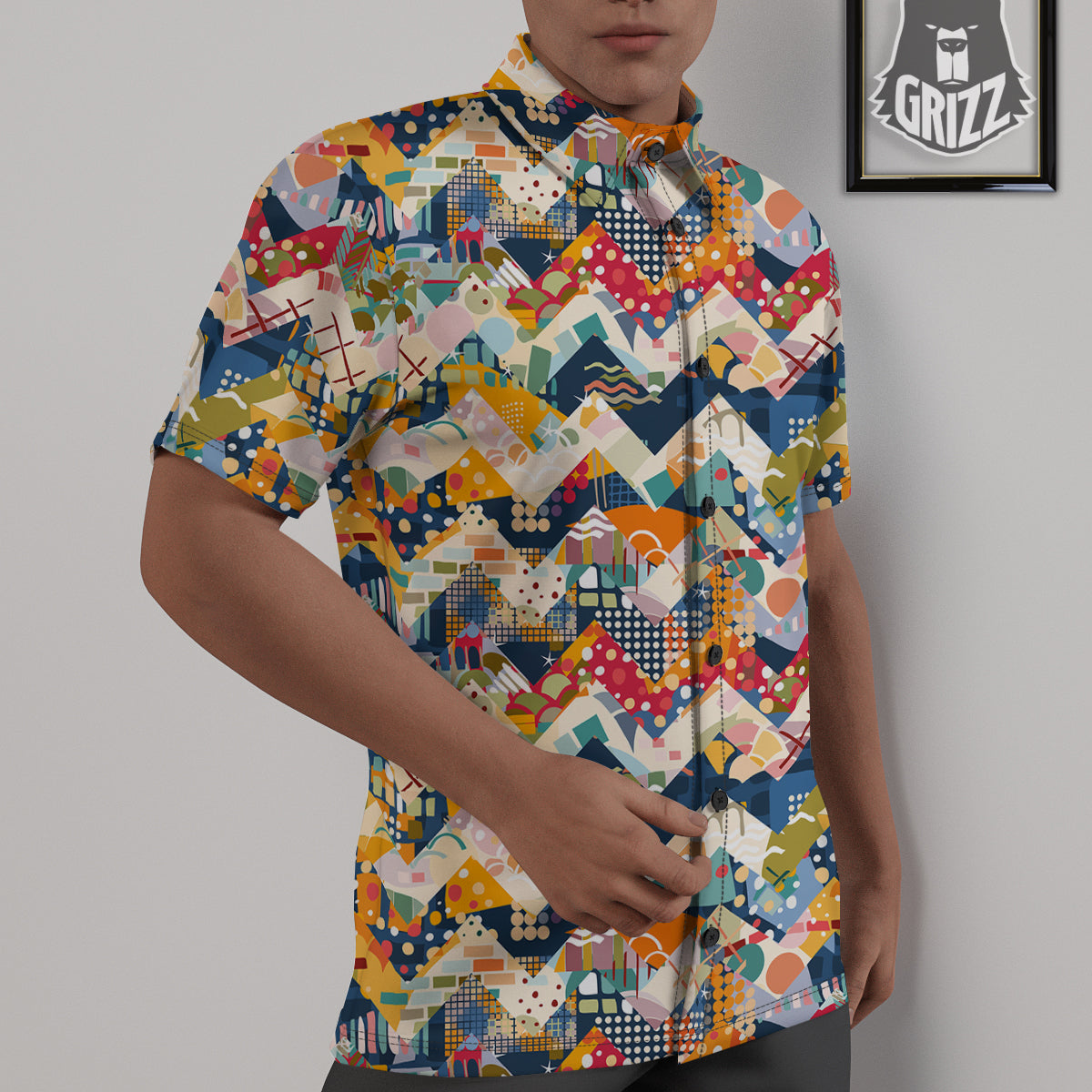 Abstract Zigzag Colorful Graffiti Style Print Pattern Untucked Shirts-grizzshop
