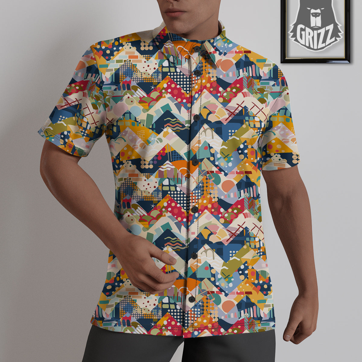 Abstract Zigzag Colorful Graffiti Style Print Pattern Untucked Shirts-grizzshop