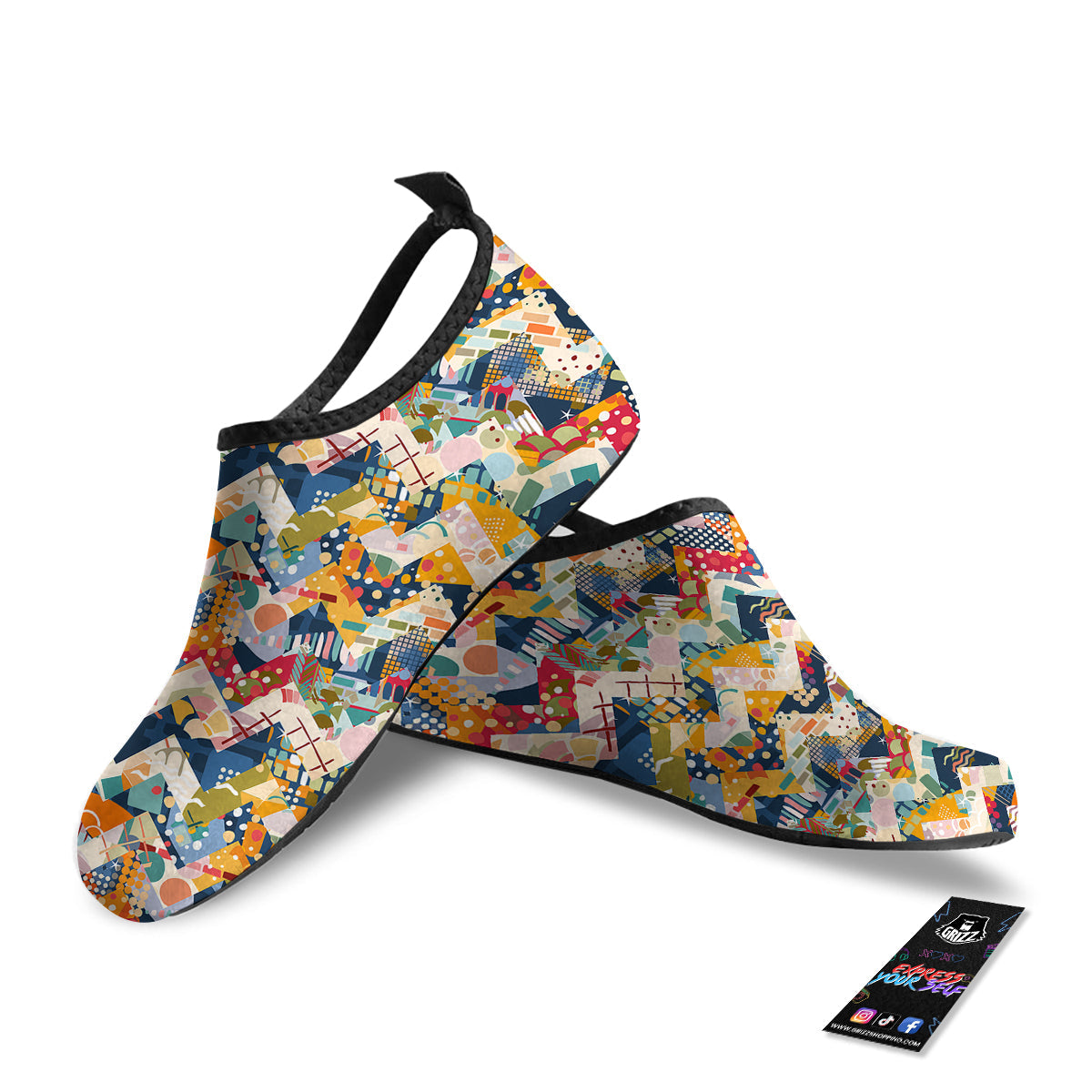 Abstract Zigzag Colorful Graffiti Style Print Pattern Water Shoes-grizzshop