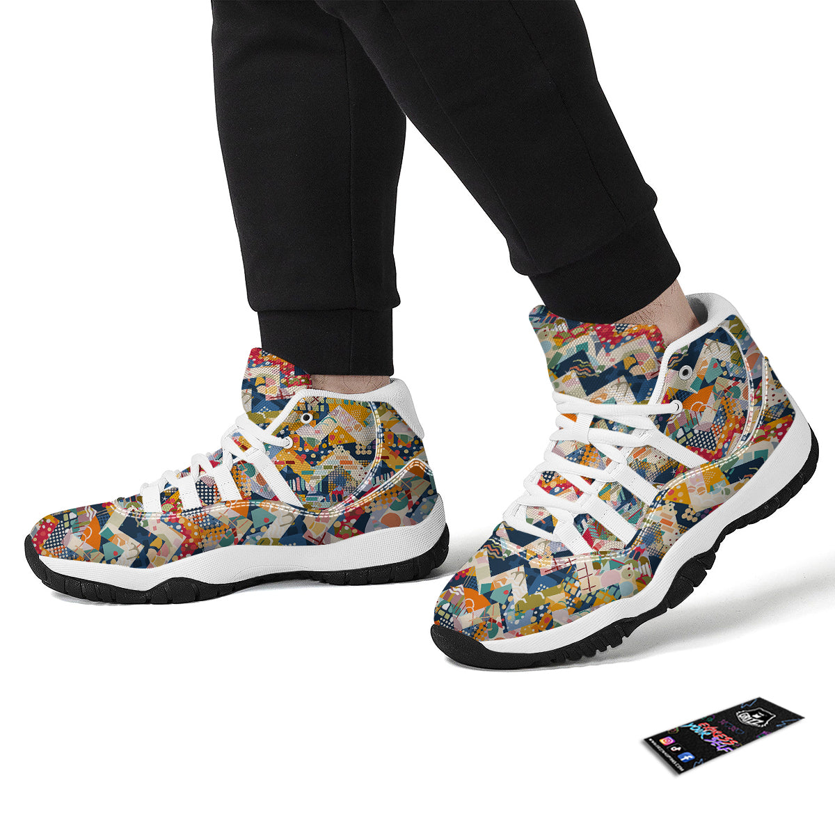 Abstract Zigzag Colorful Graffiti Style Print Pattern White Bball Shoes-grizzshop