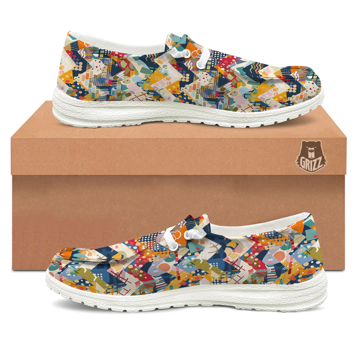 Abstract Zigzag Colorful Graffiti Style Print Pattern White Loafers-grizzshop