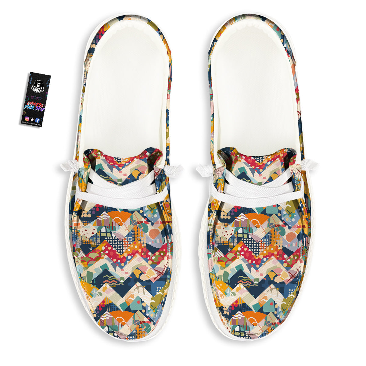 Abstract Zigzag Colorful Graffiti Style Print Pattern White Loafers-grizzshop