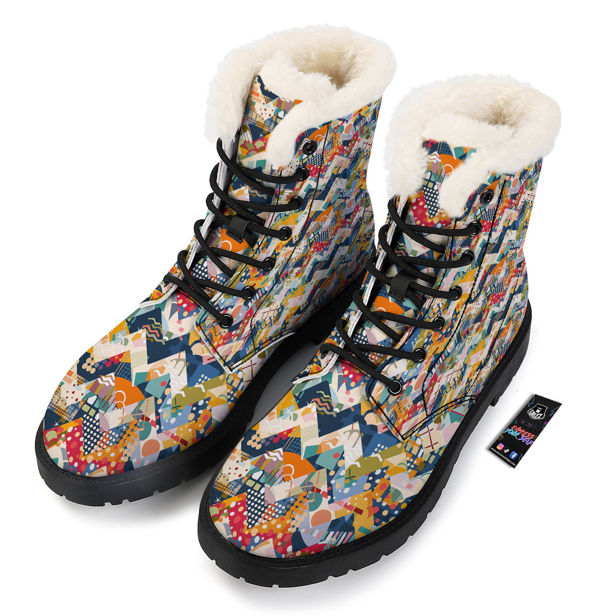 Abstract Zigzag Colorful Graffiti Style Print Pattern Winter Boots-grizzshop