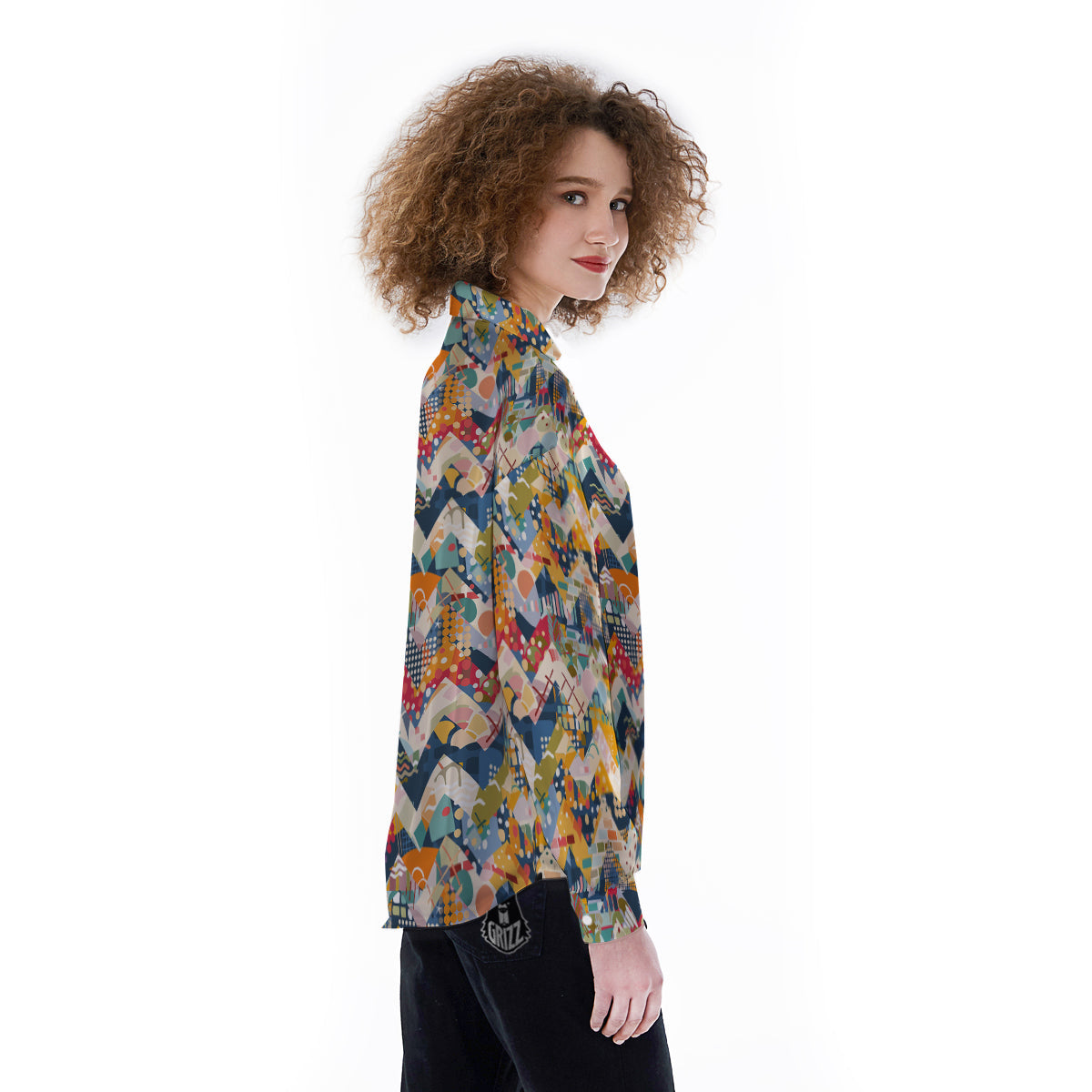 Abstract Zigzag Colorful Graffiti Style Print Pattern Women's Long Sleeve Shirts-grizzshop